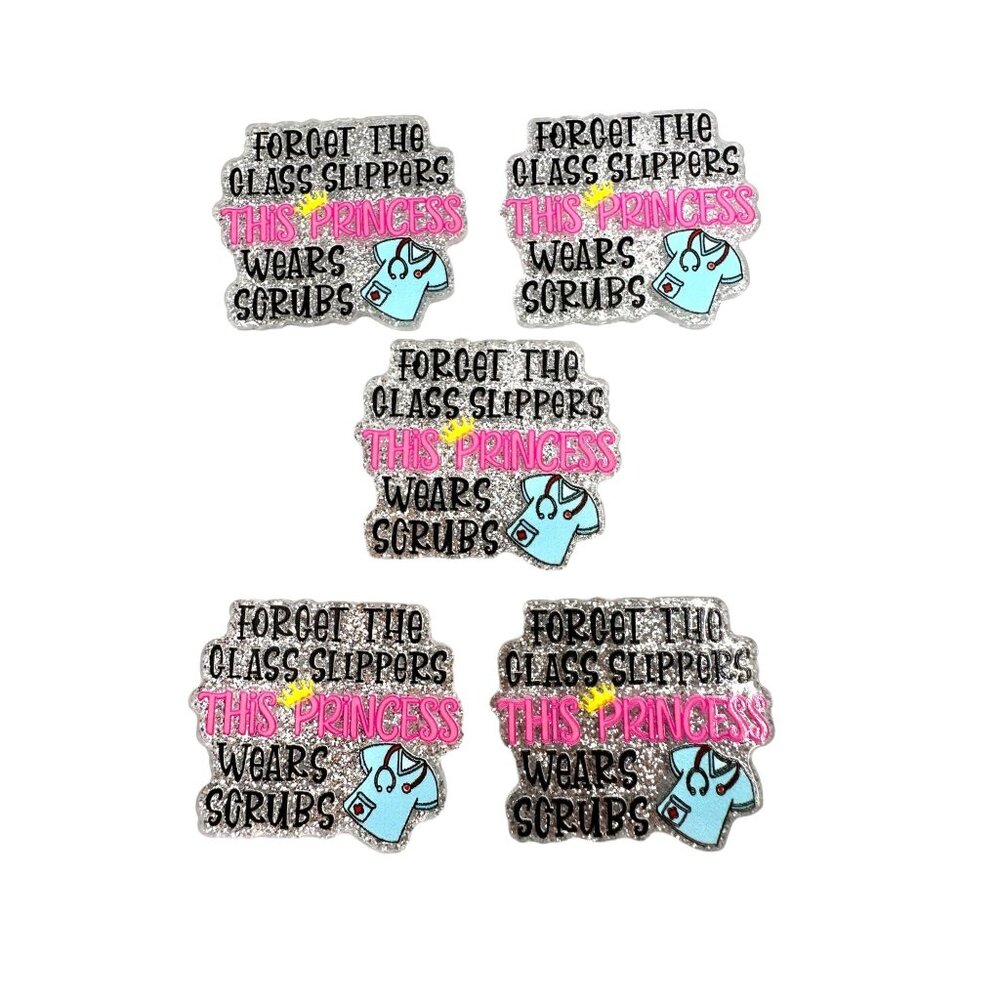 10 pc glitter RN Nurse Princess acrylic flat back charm for badge reels keyrings